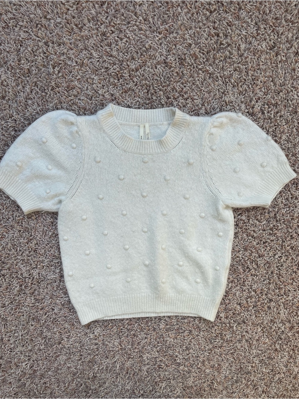 Anthropologie Wool Fall Chic Cream Puff-Sleeve Dot Knit Top Made in Italy Size S